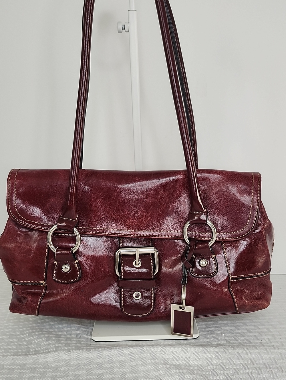 Giani Bernini Burgundy Glazed Leather Satchel Silver Buckle